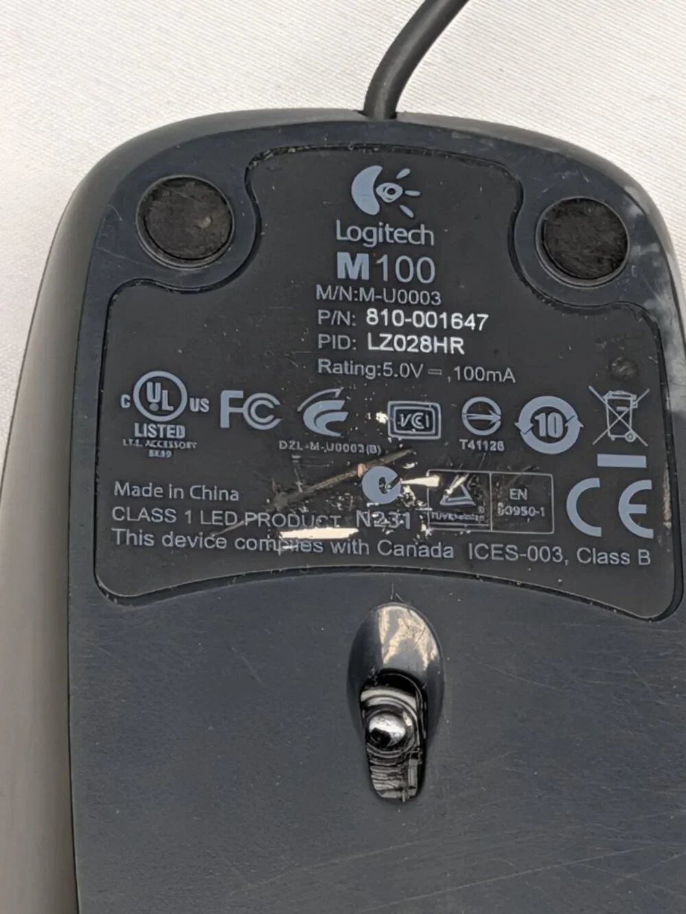 Vintage Logitech M100 Mouse Scroll Wired Optical Black 810-002141 PC USB